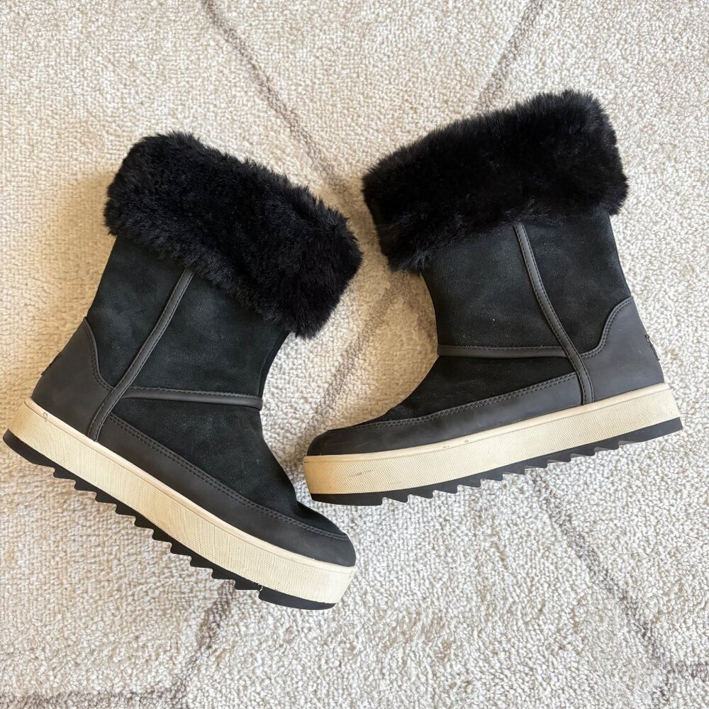 Koolaburra by UGG “Tynlee” Black Waterproof Suede & Faux Fur Mid-Calf Boot